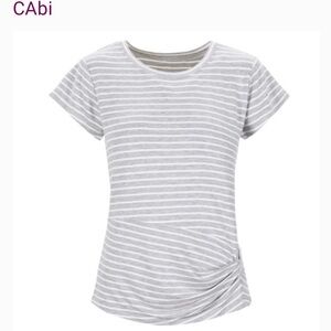 CAbi Light Gray Striped Short Sleeve Top
